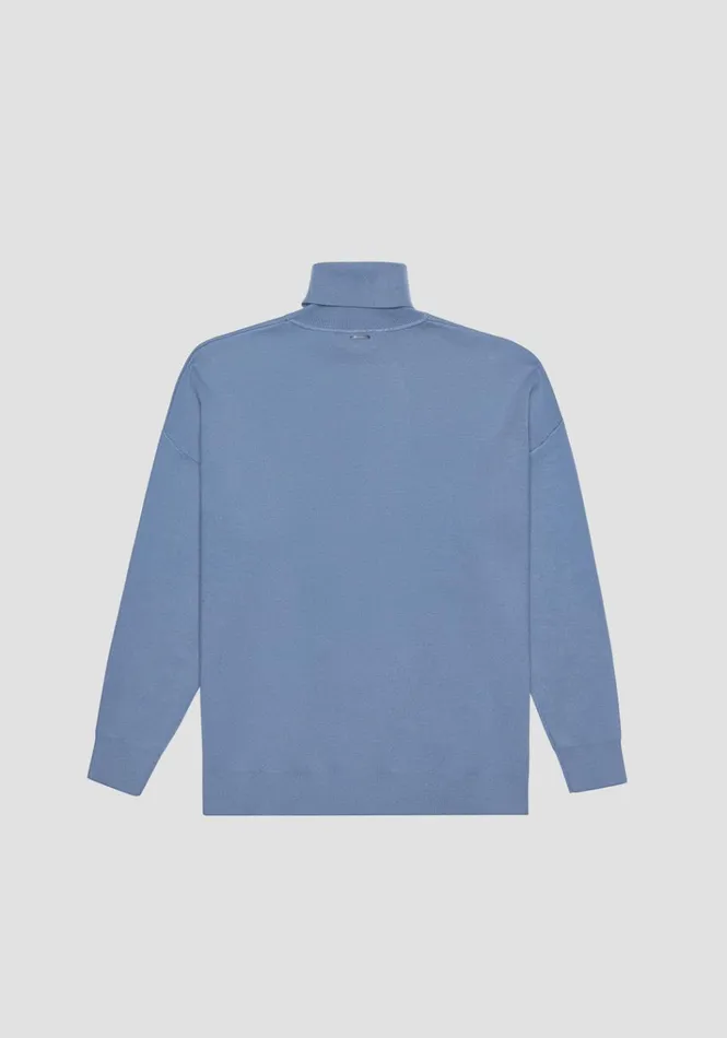 Knitwear Men Antony Morato Relaxed Fit Sweater With Zip In Blue Yarn Blend Powder