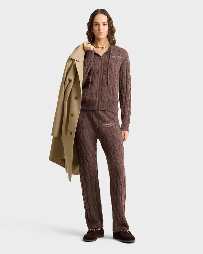 Knitwear Women Sporty and Rich Faubourg Cableknit Wool Cashmere Pants 8211 ChocolateCream