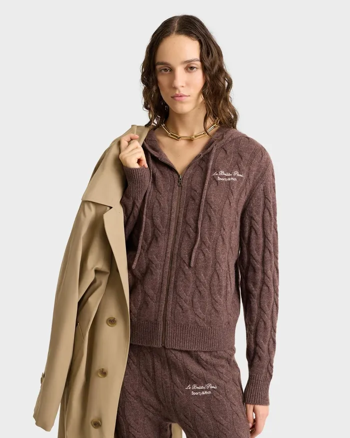 Knitwear Women Sporty and Rich Faubourg Cableknit Wool Cashmere Pants 8211 ChocolateCream
