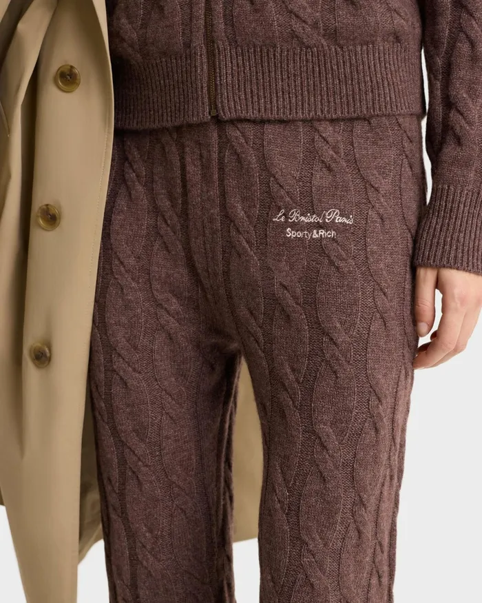 Knitwear Women Sporty and Rich Faubourg Cableknit Wool Cashmere Pants 8211 ChocolateCream