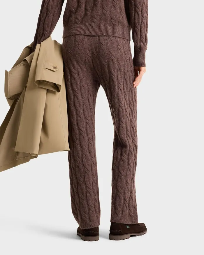 Knitwear Women Sporty and Rich Faubourg Cableknit Wool Cashmere Pants 8211 ChocolateCream