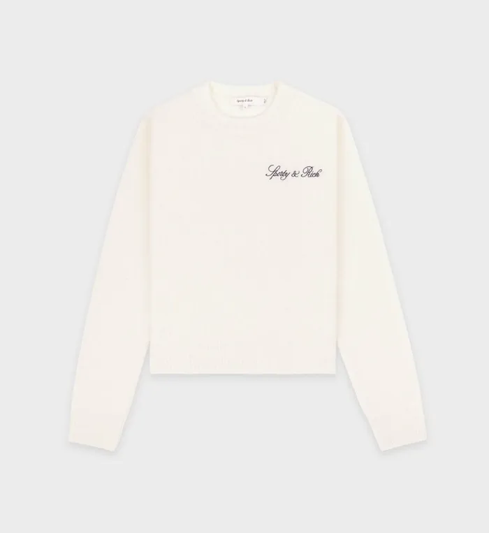 Knitwear Women Sporty and Rich Vendome Script Cashmere Crewneck 8211 CreamNavy