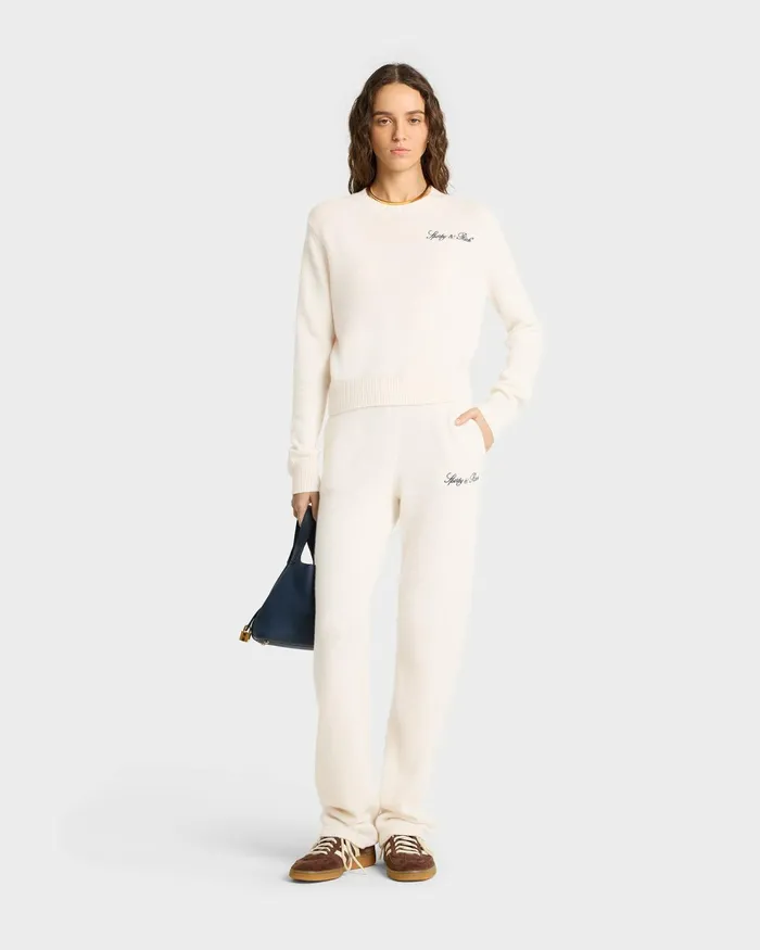 Knitwear Women Sporty and Rich Vendome Script Cashmere Crewneck 8211 CreamNavy