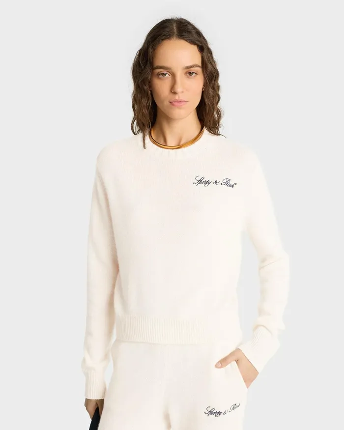 Knitwear Women Sporty and Rich Vendome Script Cashmere Crewneck 8211 CreamNavy