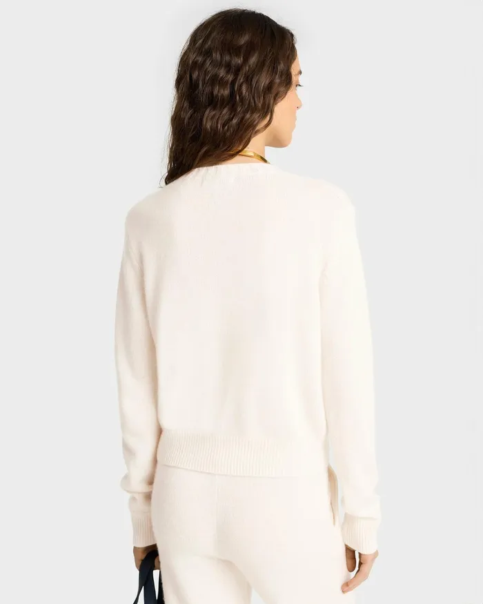 Knitwear Women Sporty and Rich Vendome Script Cashmere Crewneck 8211 CreamNavy