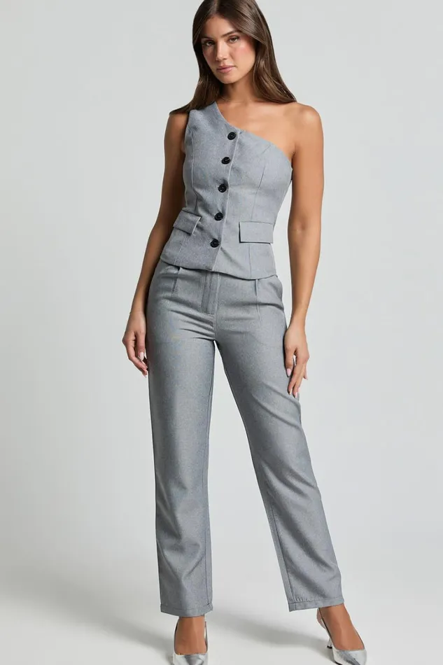 Kourtney Vest 8211 One Shoulder Button Up Waistcoat In Grey Women Showpo Tops
