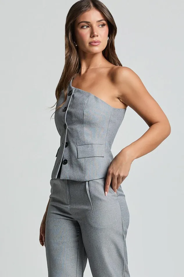 Kourtney Vest 8211 One Shoulder Button Up Waistcoat In Grey Women Showpo Tops