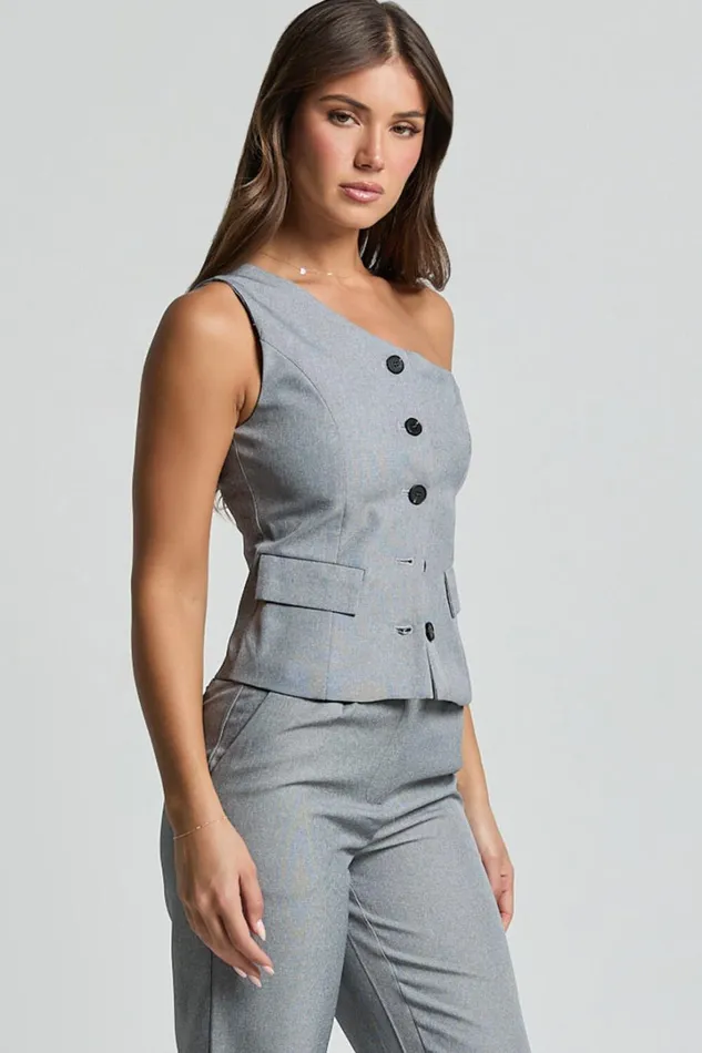 Kourtney Vest 8211 One Shoulder Button Up Waistcoat In Grey Women Showpo Tops