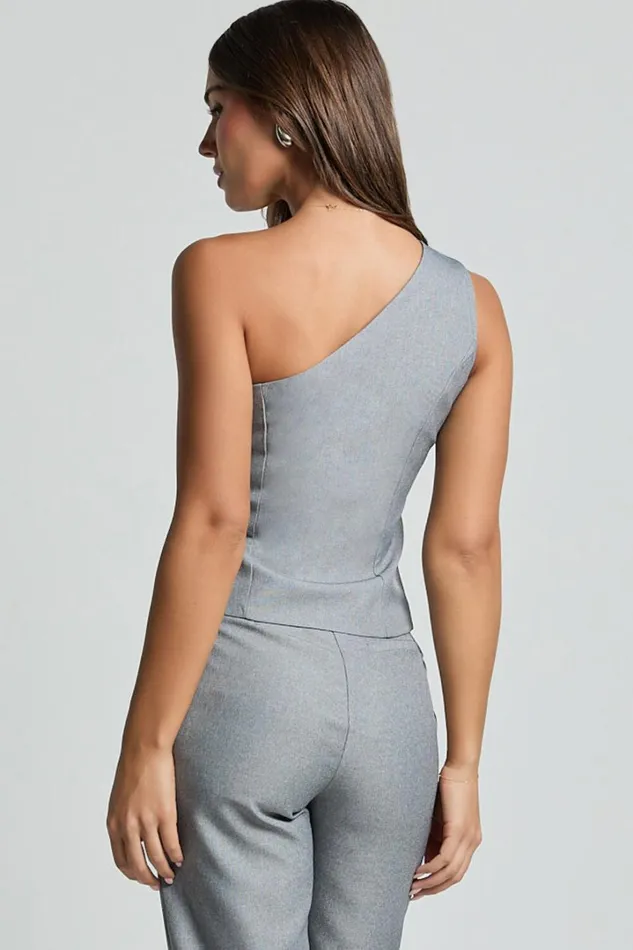 Kourtney Vest 8211 One Shoulder Button Up Waistcoat In Grey Women Showpo Tops