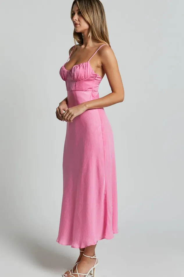 Krysta Midi Dress 8211 Sweetheart Ruched Bust Slip Dress In Pink Women Showpo Dresses