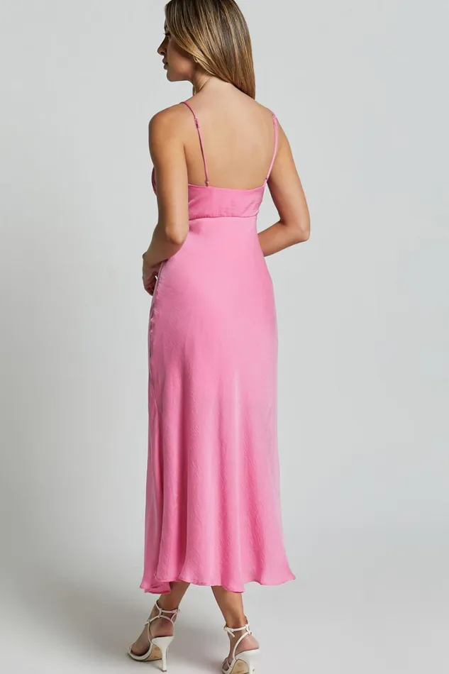 Krysta Midi Dress 8211 Sweetheart Ruched Bust Slip Dress In Pink Women Showpo Dresses