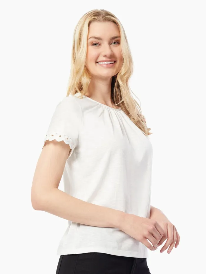 Lace Trim Short Sleeve Slub Knit Top Women Jones New York Tops and Blouses Lace Trim Short Sleeve Slub Knit Top Women Jones New York Tops and Blouses
