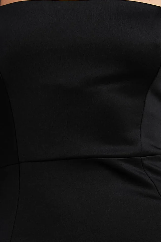 Lainie Maxi Dress 8211 Straight Neck Thigh Split Cross Back In Black Women Showpo Curve Clothes
