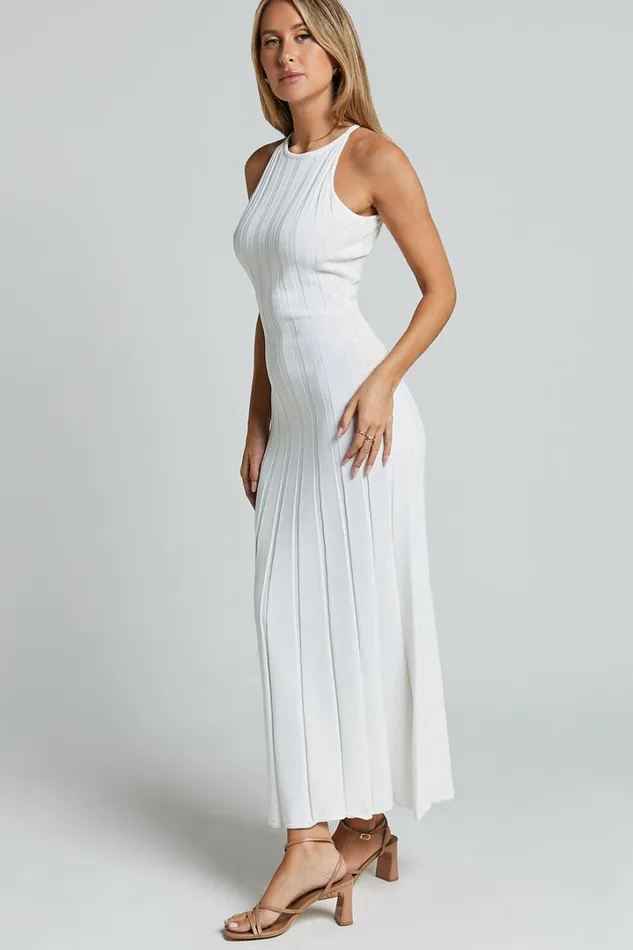 Lana Midi Dress 8211 Racer Knitted Rib Dress In Ivory Women Showpo Sweaters and Cardigans