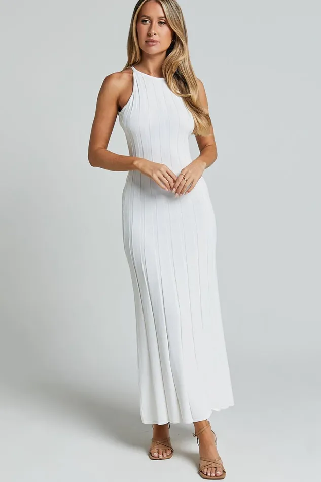 Lana Midi Dress 8211 Racer Knitted Rib Dress In Ivory Women Showpo Sweaters and Cardigans