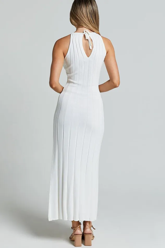 Lana Midi Dress 8211 Racer Knitted Rib Dress In Ivory Women Showpo Sweaters and Cardigans