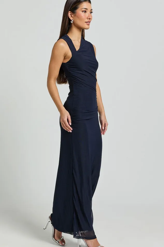 Lara Midi Dress 8211 Asymmetrical Ruched Mesh Dress In Ink Women Showpo Dresses