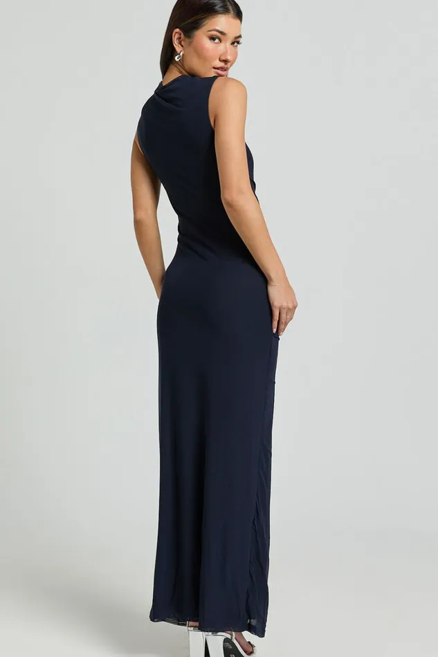 Lara Midi Dress 8211 Asymmetrical Ruched Mesh Dress In Ink Women Showpo Dresses