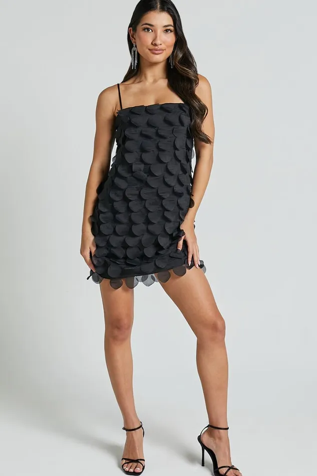 Leah Mini Dress 8211 Strappy 3D Floral Cami Dress In Black Women Showpo Dresses