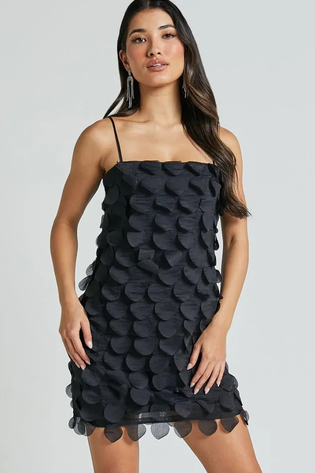 Leah Mini Dress 8211 Strappy 3D Floral Cami Dress In Black Women Showpo Dresses
