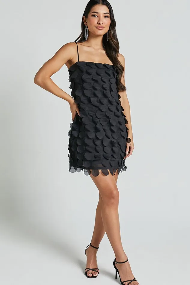 Leah Mini Dress 8211 Strappy 3D Floral Cami Dress In Black Women Showpo Dresses