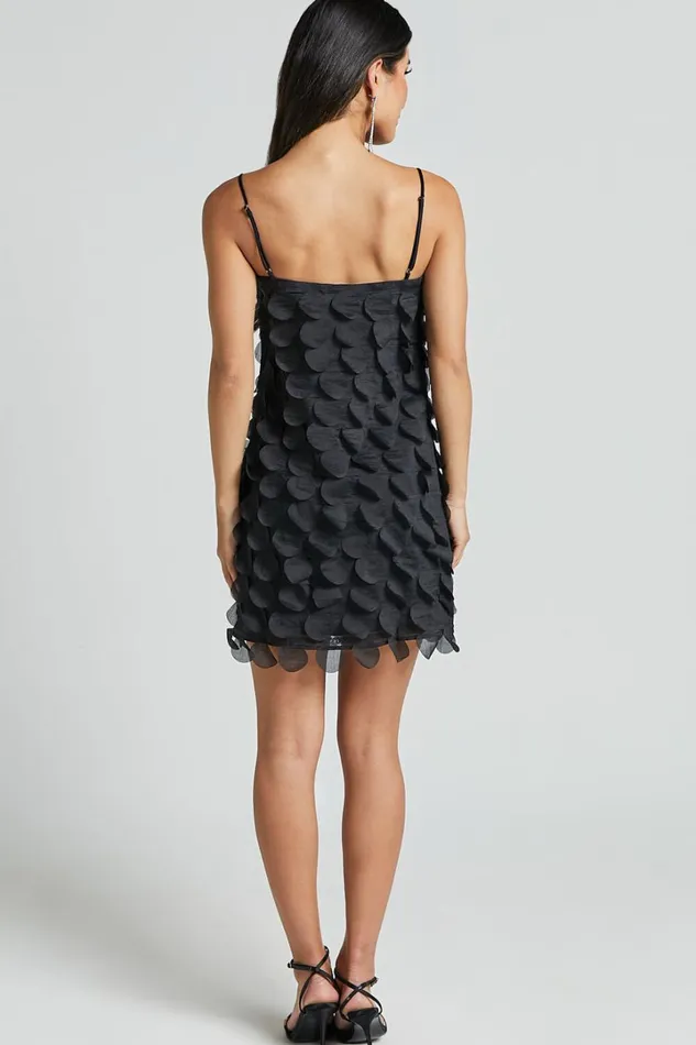 Leah Mini Dress 8211 Strappy 3D Floral Cami Dress In Black Women Showpo Dresses