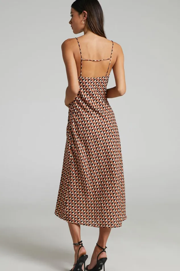 Leivi Midi Dress 8211 Thigh Split Slip Dress In Mod Geo Women Showpo Curve Clothes
