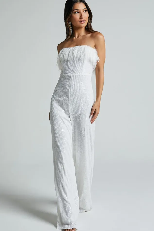 Leonora Jumpsuit 8211 Strapless Straight Leg Jumpsuit In White Women Showpo Jumpsuits