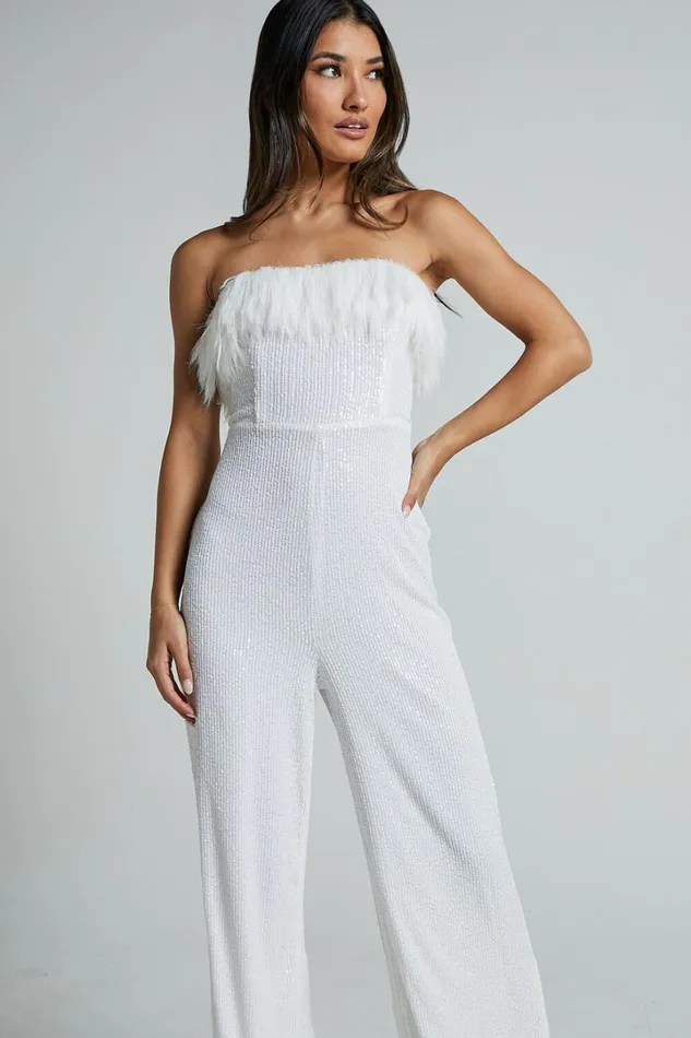 Leonora Jumpsuit 8211 Strapless Straight Leg Jumpsuit In White Women Showpo Jumpsuits