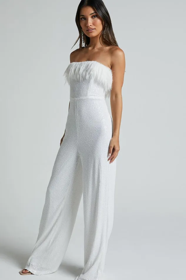 Leonora Jumpsuit 8211 Strapless Straight Leg Jumpsuit In White Women Showpo Jumpsuits