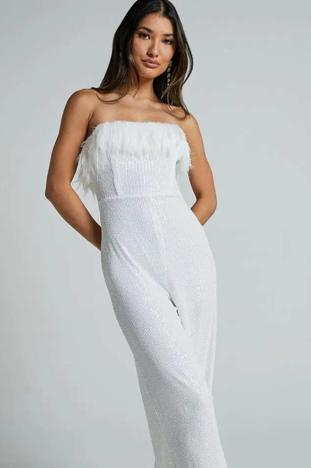 Leonora Jumpsuit 8211 Strapless Straight Leg Jumpsuit In White Women Showpo Jumpsuits