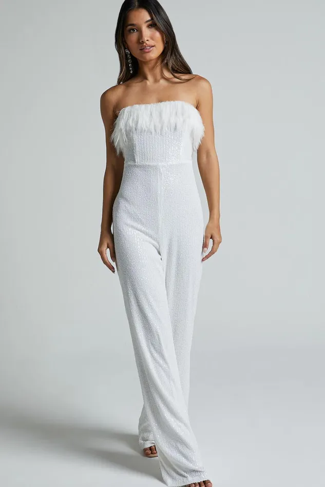 Leonora Jumpsuit 8211 Strapless Straight Leg Jumpsuit In White Women Showpo Jumpsuits