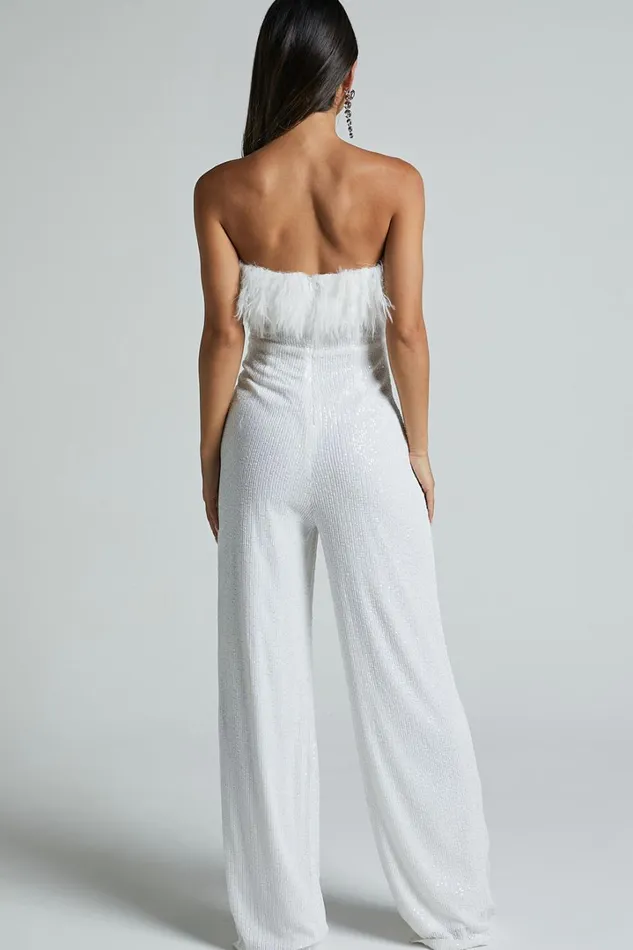 Leonora Jumpsuit 8211 Strapless Straight Leg Jumpsuit In White Women Showpo Jumpsuits