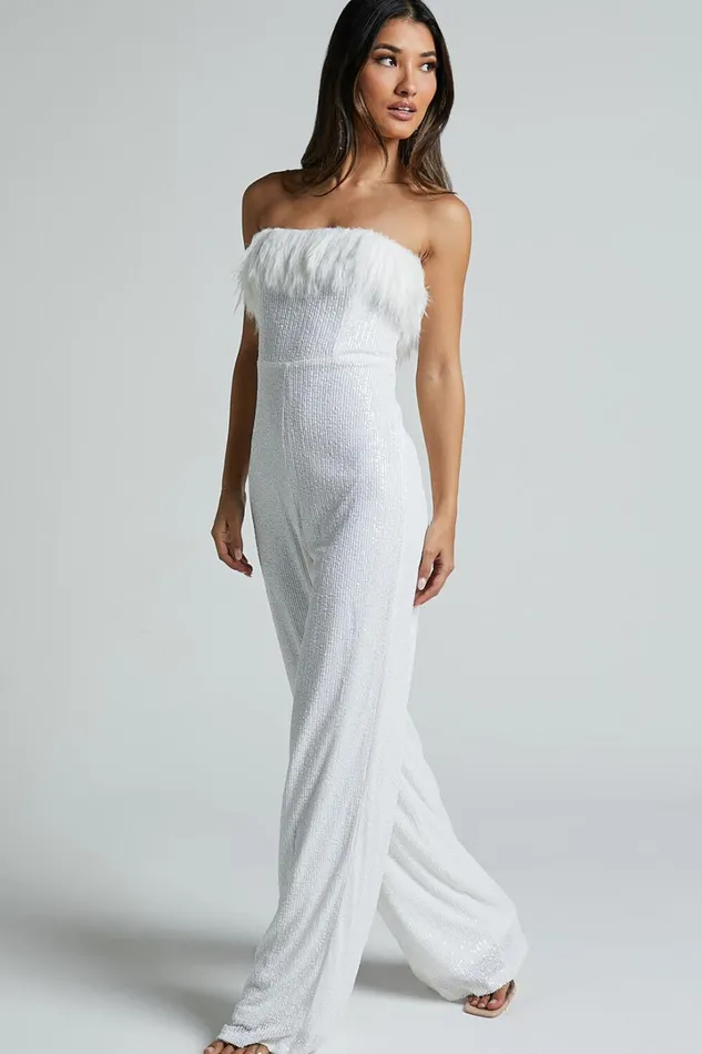 Leonora Jumpsuit 8211 Strapless Straight Leg Jumpsuit In White Women Showpo Jumpsuits
