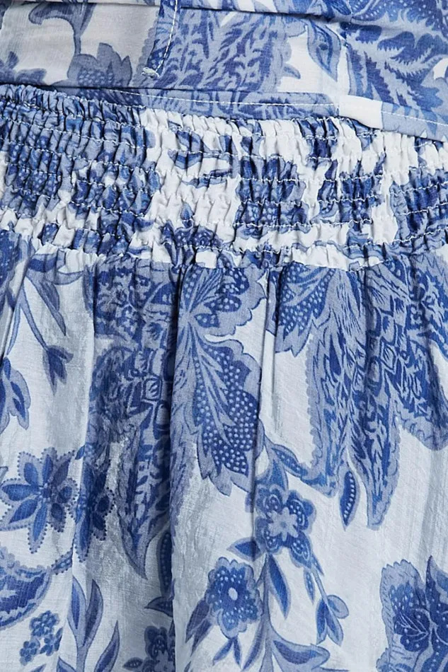 Liana Mini Skirt 8211 High Elastic Waist Tiered Skirt In White And Blue Floral Women Showpo Skirts