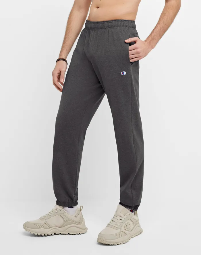 Lightweight Lounge Pants Cinched Hem C Logo 315034 Granite Heather Men Champion Pants and Joggers