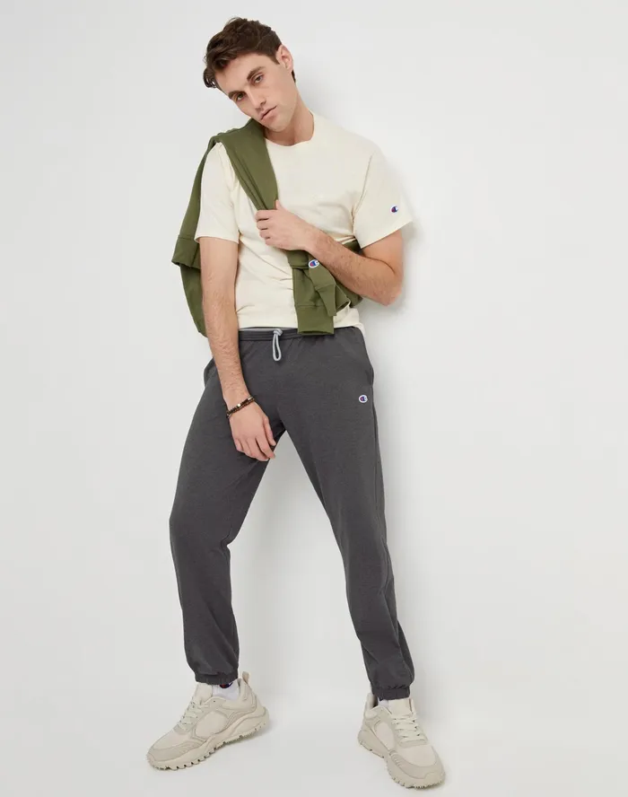 Lightweight Lounge Pants Cinched Hem C Logo 315034 Granite Heather Men Champion Pants and Joggers