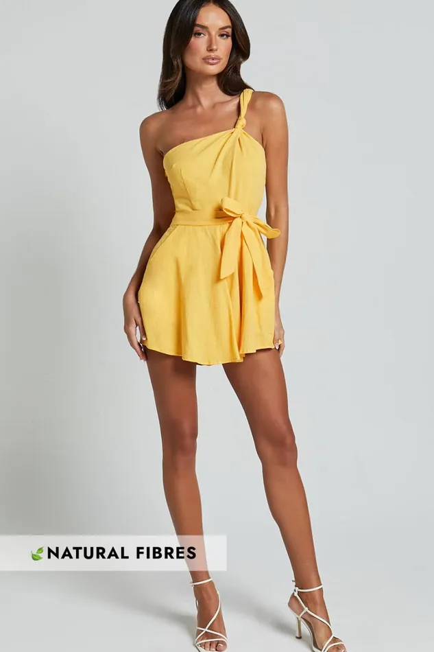 Liliosa Playsuit 8211 One Shoulder Knot Detail Playsuit In Mango Women Showpo Rompers
