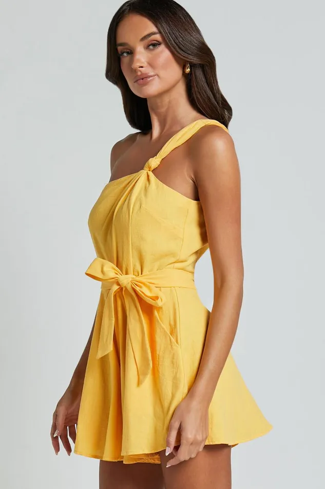 Liliosa Playsuit 8211 One Shoulder Knot Detail Playsuit In Mango Women Showpo Rompers