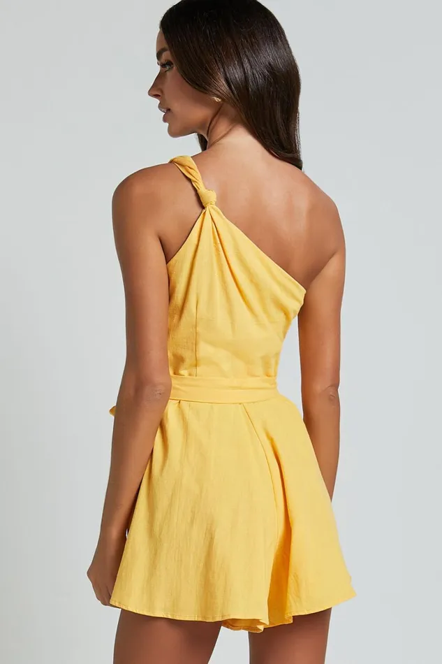 Liliosa Playsuit 8211 One Shoulder Knot Detail Playsuit In Mango Women Showpo Rompers