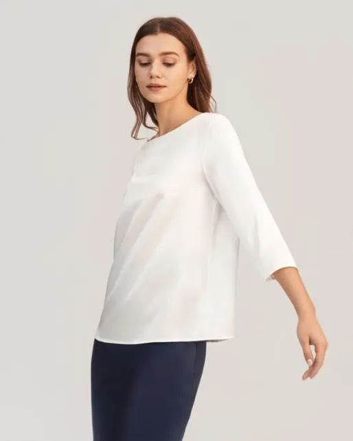 Lilysilk 34 Sleeve Boat Neck Silk Blouse Women Essentials
