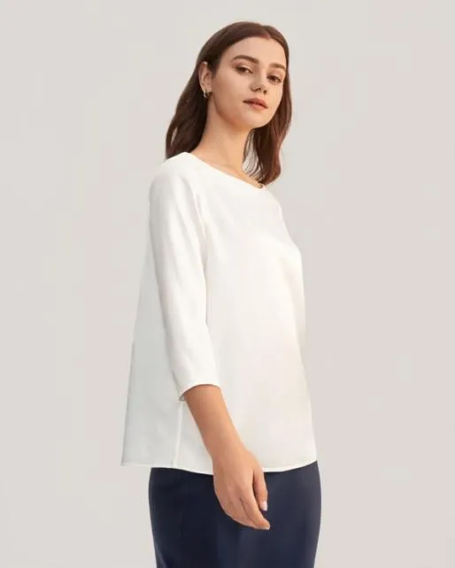 Lilysilk 34 Sleeve Boat Neck Silk Blouse Women Essentials