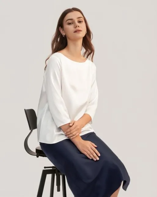 Lilysilk 34 Sleeve Boat Neck Silk Blouse Women Essentials