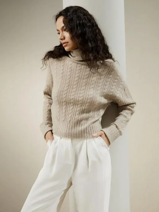 Lilysilk Clssic Cable Knit Turtleneck Sweater Women Knitwear