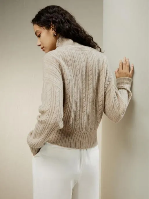 Lilysilk Clssic Cable Knit Turtleneck Sweater Women Knitwear