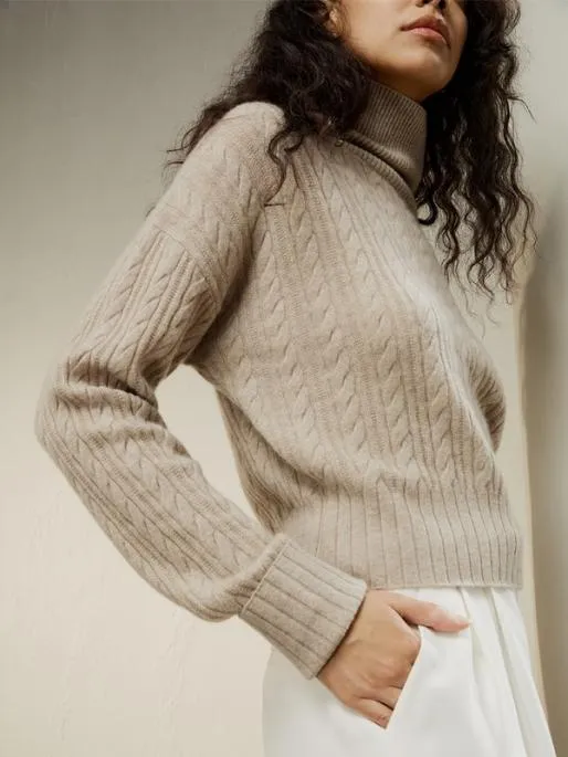 Lilysilk Clssic Cable Knit Turtleneck Sweater Women Knitwear