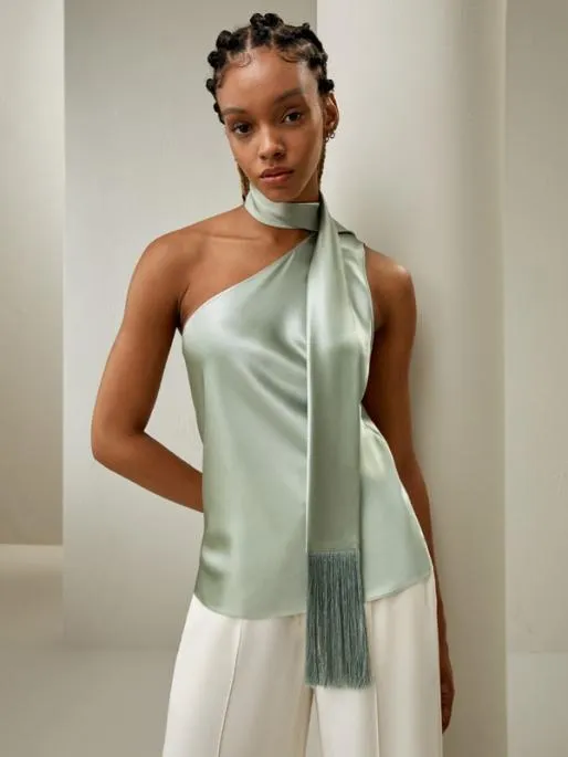 Lilysilk Elegant Silk One Shoulder Top With Scarf Women Tops