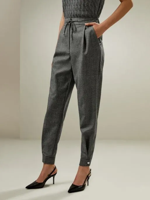 Lilysilk Glen Check Wool Joggers 8211 Versatile Style With Adjustable Comfort Women Bottoms