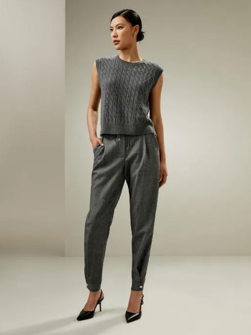 Lilysilk Glen Check Wool Joggers 8211 Versatile Style With Adjustable Comfort Women Bottoms