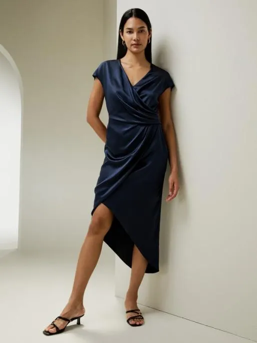 Lilysilk LILYSILK X NATASHA Draped Silk MidiDress Women Jumpsuits Dresses